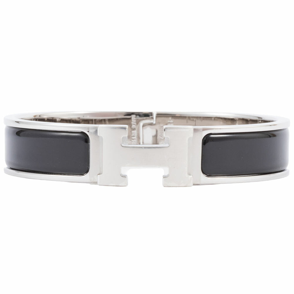 Hermes Enamel Bracelet Click H Bangle H700001 FP01PM Metal Black Silver Women's HERMES — New - Store Return