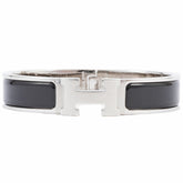 Hermes Enamel Bracelet Click H Bangle H700001 FP01PM Metal Black Silver Women's HERMES — New - Store Return