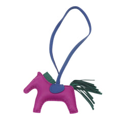 Hermes Rodeo PM Accessory Bag Charm, Agneau Milo, Rose Purple, Malachite, Blue Electric, A Stamp — Like New