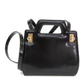 Salvatore Ferragamo Gancini Wanda AU-21 3485 Women's Leather Handbag,Shoulder Bag Black — Like New