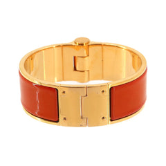 Hermes Charniere GM Bracelet Bangle Gold Rouge Vif — Like New