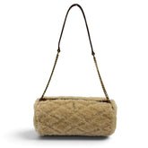 Yves Saint Laurent SAINT LAURENT PARIS 699703 Sade Mini Tube Bag, Shearling Chain Shoulder Handbag, Beige/Brown, Made in Italy, Women's — Like New