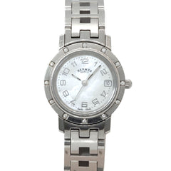 Hermes Clipper Nacre CL4 230 Women's Watch, 12-Diamond Bezel, White Shell, Quartz Watch — Very Good