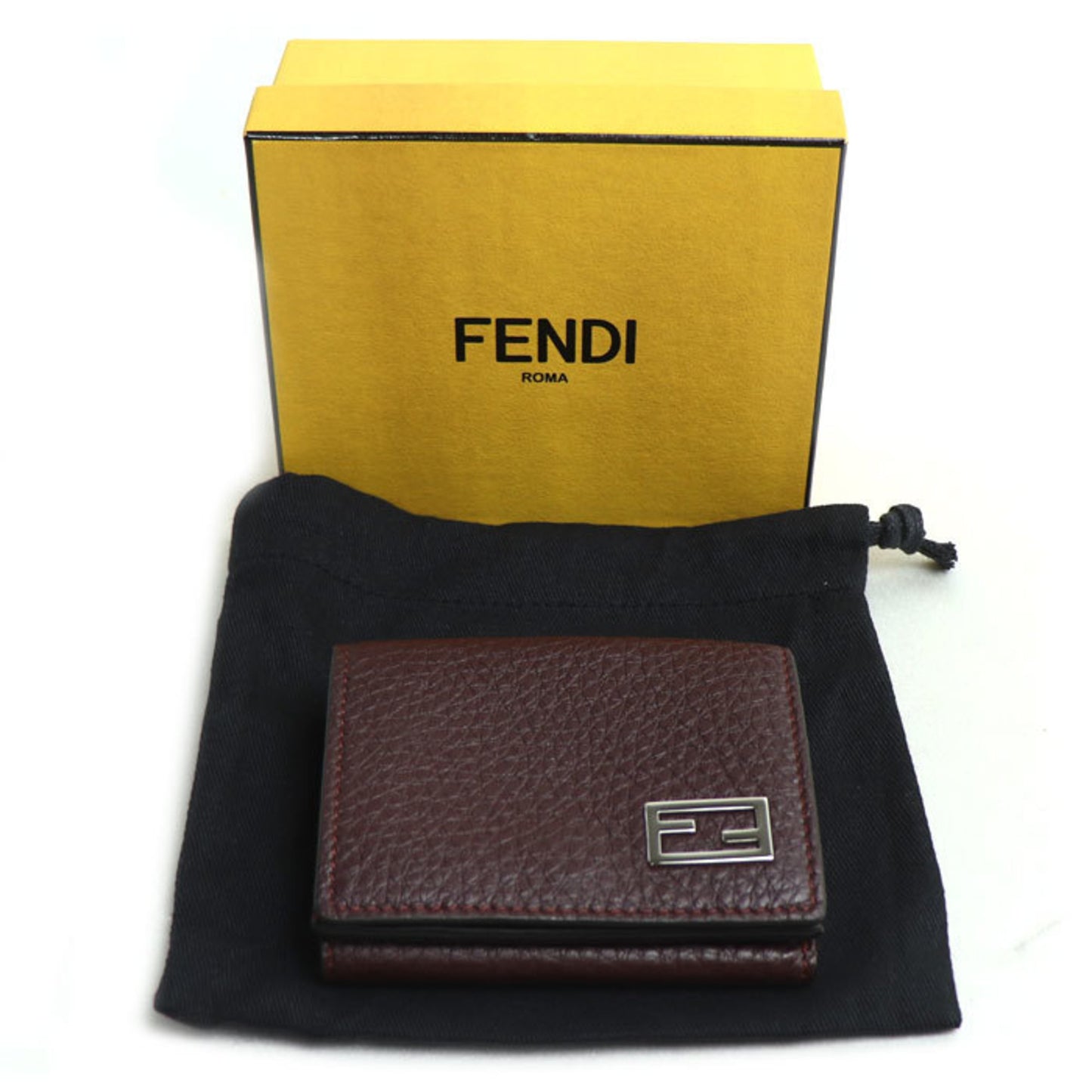 FENDI FF Compact Wallet, Tri-fold Bordeaux, Women's, 7M0280