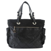 Chanel Paris Biarritz GM Tote Handbag, Nylon Leather, Black, A34210 — Like New