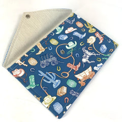 HERMES Hermes Flat Western Company GM Case Pouch Cotton Women's Blue E-230927-3 — New - Store Return