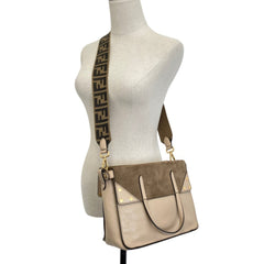 FENDI Flip Leather 3-Way Shoulder Bag 8DT302-A94WA199-0189 Greige Women's — Like New
