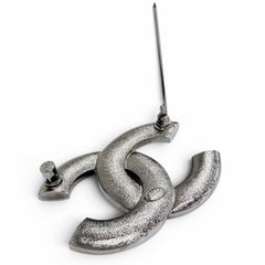 CHANEL C23B Coco Mark Rhinestone Gunmetal Brooch, Silver, Made in France, Women's, Comes with Box, Highly Recommended! — Like New