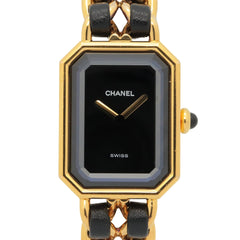 Chanel CHANEL Première S Watch, Gold Plated (GP), Leather Strap, Women's, Black, H0001 — Very Good