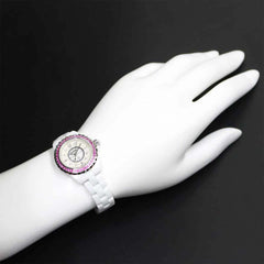 Chanel J12 29mm H3243 Women's Watch, Pink Sapphire Bezel, 8 Diamonds, White Shell Ceramic Quartz Watch — Like New