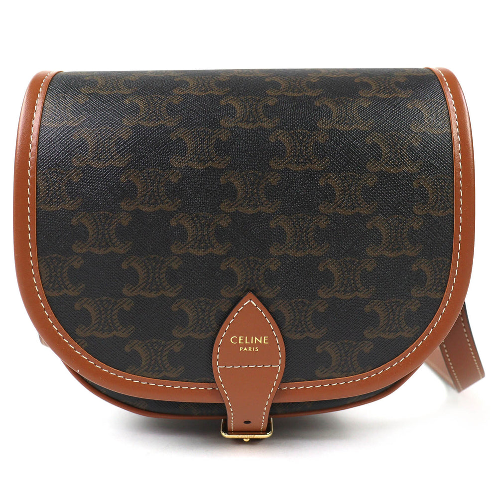 CELINE 19150 Folco Medium Triomphe Canvas Shoulder Bag, Tan Brown, Women's - Highly Recommended! — Like New