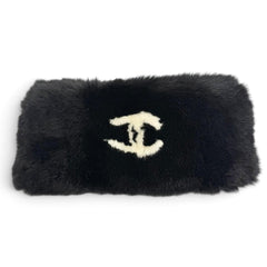 CHANEL Coco Mark Rabbit Fur Wristband Bangle Bracelet Black White Made in France Women's — Like New