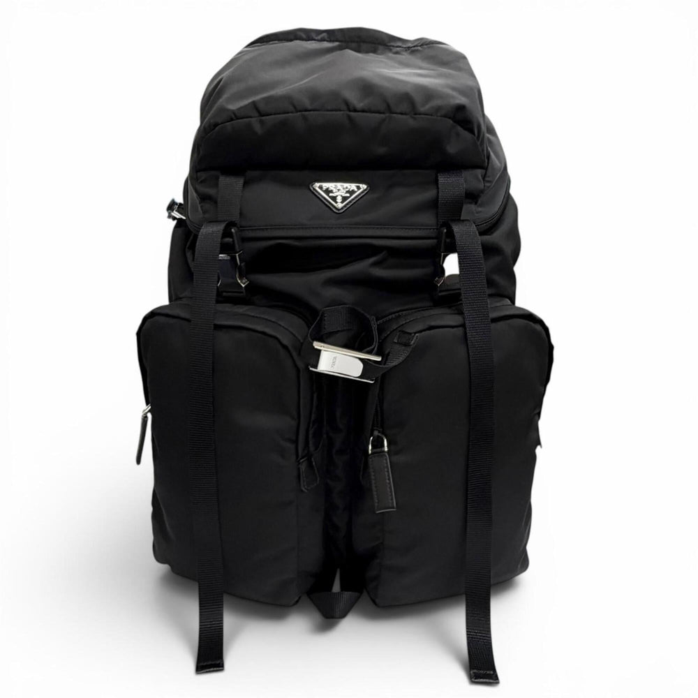 PRADA 2VZ019 Triangle Logo Re-Nylon Leather Backpack Daypack Black Made in Italy Men's with Dust Bag — Like New