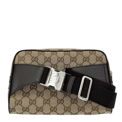 Gucci waist bag for men, pouch, body bag, GUCCI 449174 GG canvas leather brown with silver hardware — Like New