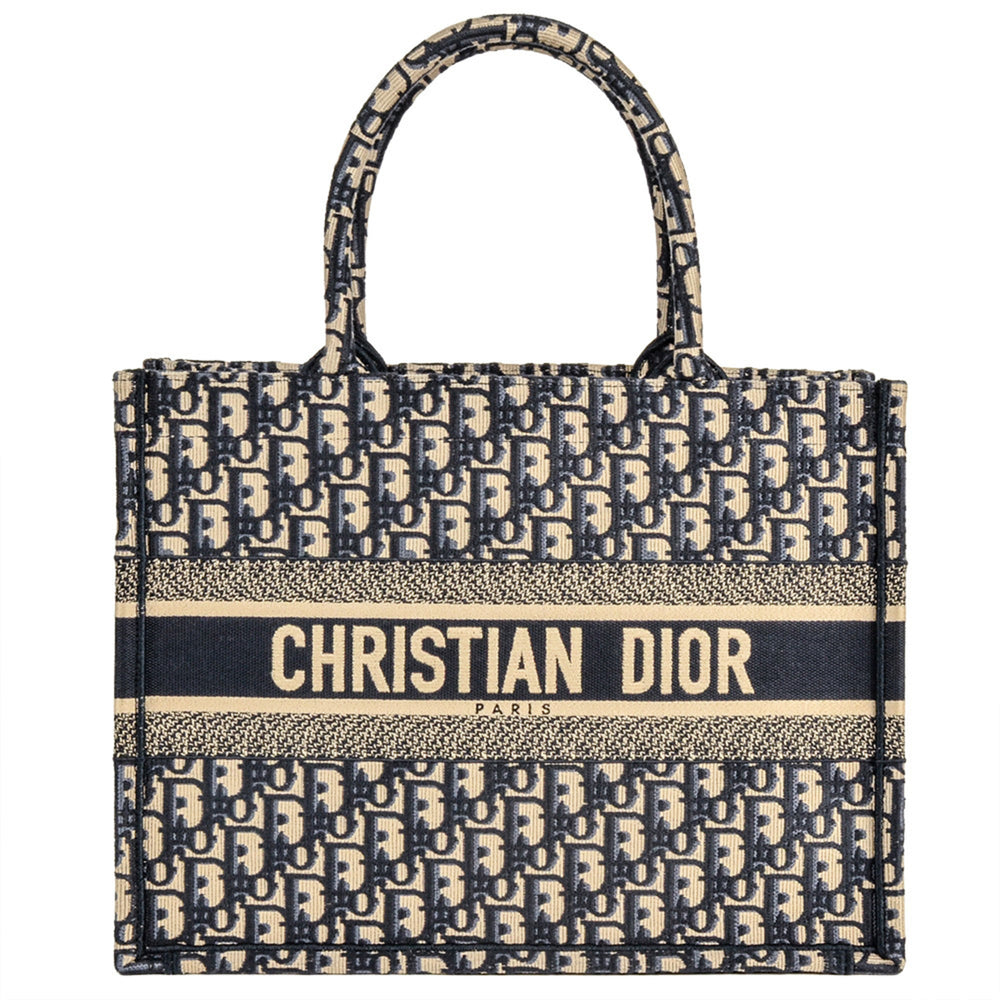 Christian Dior Oblique Jacquard Book Tote Bag, Canvas, 50-MA, Navy, Medium — Like New