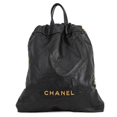 Chanel Backpack, 22 Large, Shiny Calf Leather AS3313, CHANEL Handbag, Black, Women's — Like New