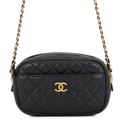 Chanel Chain Shoulder Bag, Matelassé, Coco Mark, Camera Case, Lambskin, A91796, CHANEL Pochette, Black, Handbag, Women's — Like New