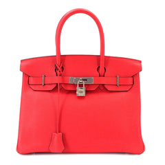 Birkin 30 Hermes HERMES Taurillon Clemence Rouge Pivoine Handbag C Stamp Silver Hardware — Like New