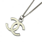 Chanel Necklace for Women, Coco Mark, Silver/White, Approx. 6.2g, 2005 Model (05V) — Like New