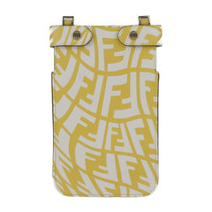FENDI Peekaboo Shoulder Bag 8M0442 Calf Leather Yellow Zucca Pattern Smartphone Pouch Case Strap Turn Lock — Like New