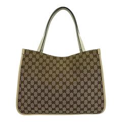 GUCCI GG Logo Horsebit Hardware Canvas Leather Genuine Tote Bag Semi Shoulder Beige 05060 — Like New