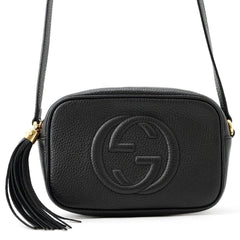Gucci Interlocking G Soho Disco Bag Small Leather Shoulder 347994 GUCCI Black Tassel Handbag Women's — Like New