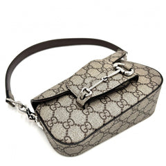 Gucci Women's Horsebit 1955 Shoulder Bag Mini Handbag Crossbody GUCCI 774209 GG Supreme Canvas Leather Beige Silver Hardware — Like New