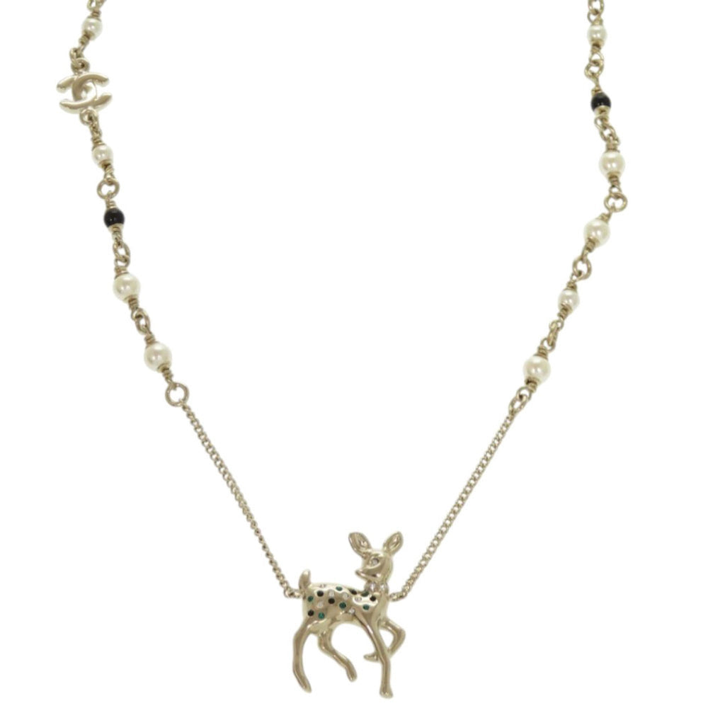 Like new Chanel deer motif GP rhinestone gold necklace 1815CHANEL — Like New
