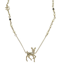 Like new Chanel deer motif GP rhinestone gold necklace 1815CHANEL — Like New