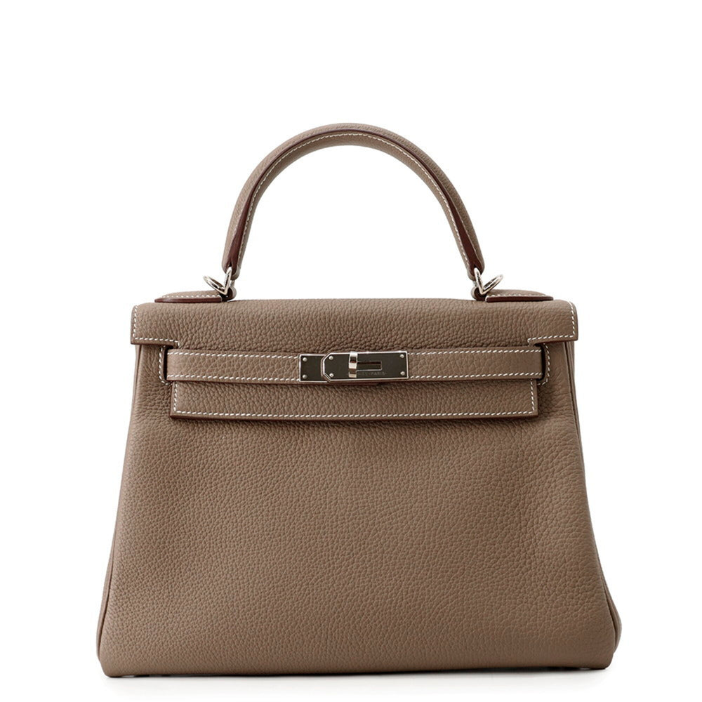 Hermes Kelly 28 Handbag, Inner Stitching, Etoupe Togo Leather, Z Stamp, 2-Way Shoulder Bag. Kelly, Women's Handbag. HERMES — Like New