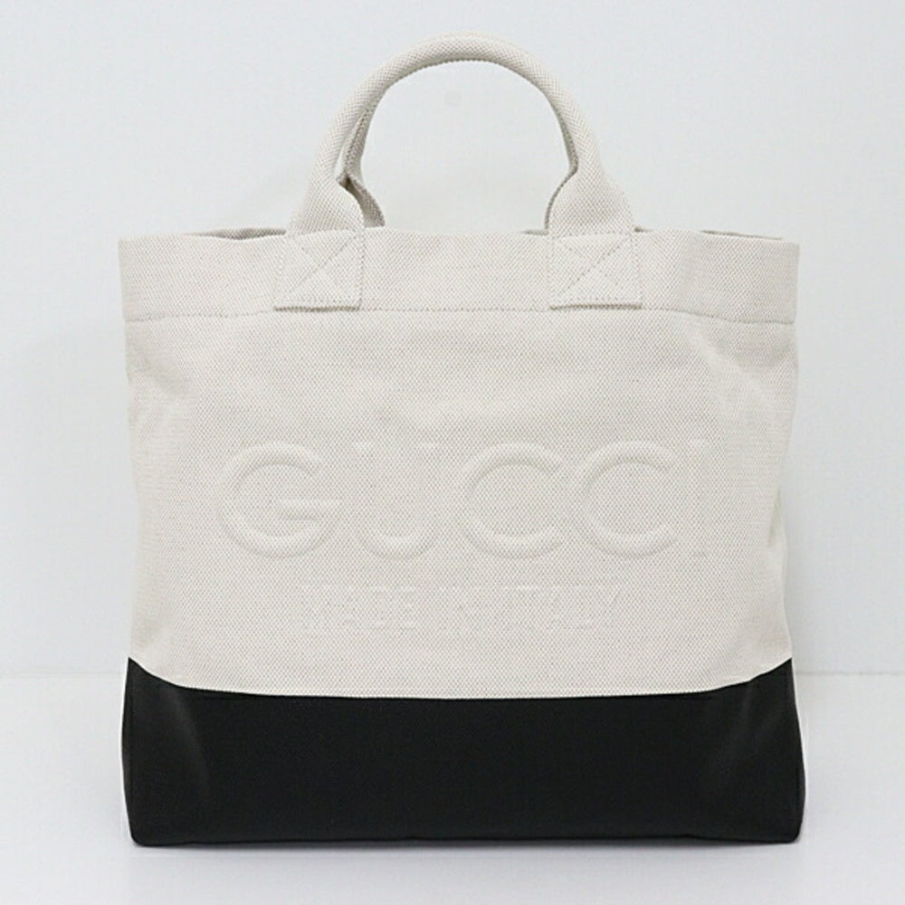 GUCCI Embossed Detail Canvas Tote Bag 782741 Natural Ivory Black — Like New