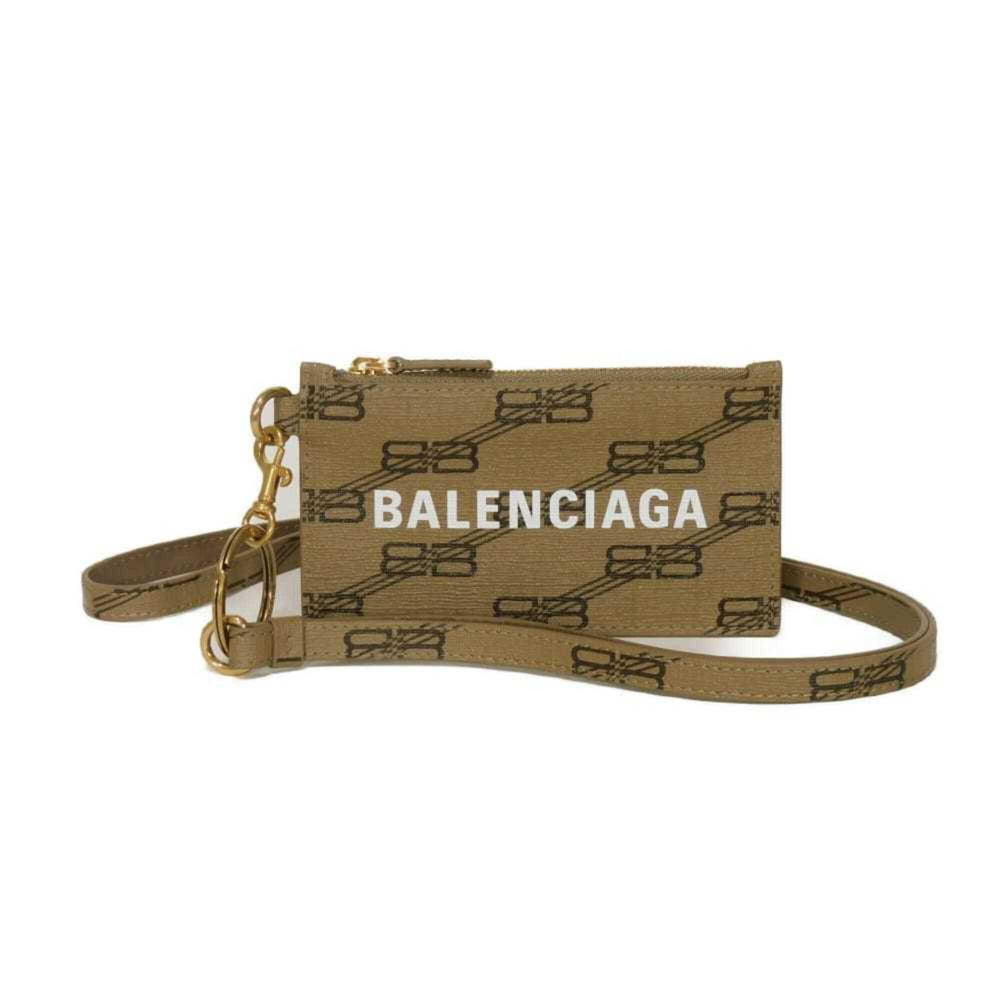 Balenciaga coin case, cash fragment strap, BB logo, card unused, new beige, 594548 210DA 2762, men's wallet — New - Store Return