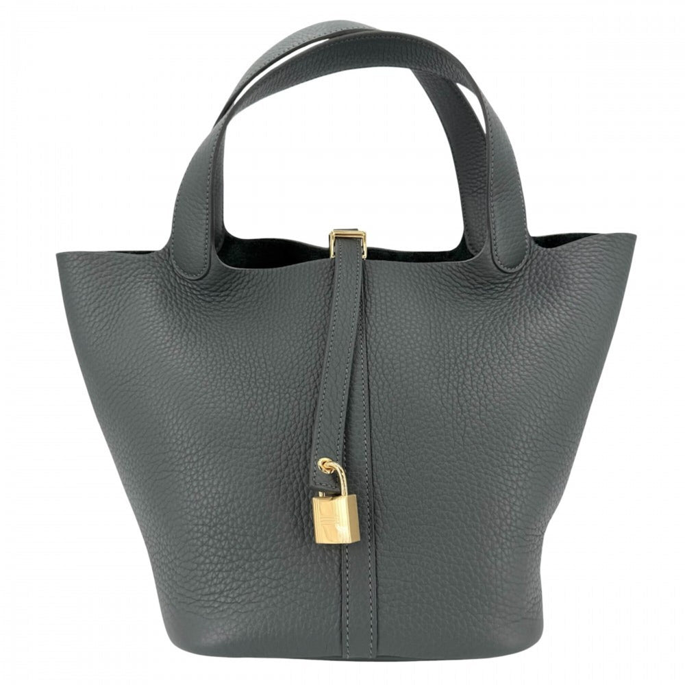 Hermes Picotin Lock MM handbag for women, dark green, HERMES K stamp, Taurillon Clemence leather, Vert Mangrove, gold hardware, 2025 model — Like New