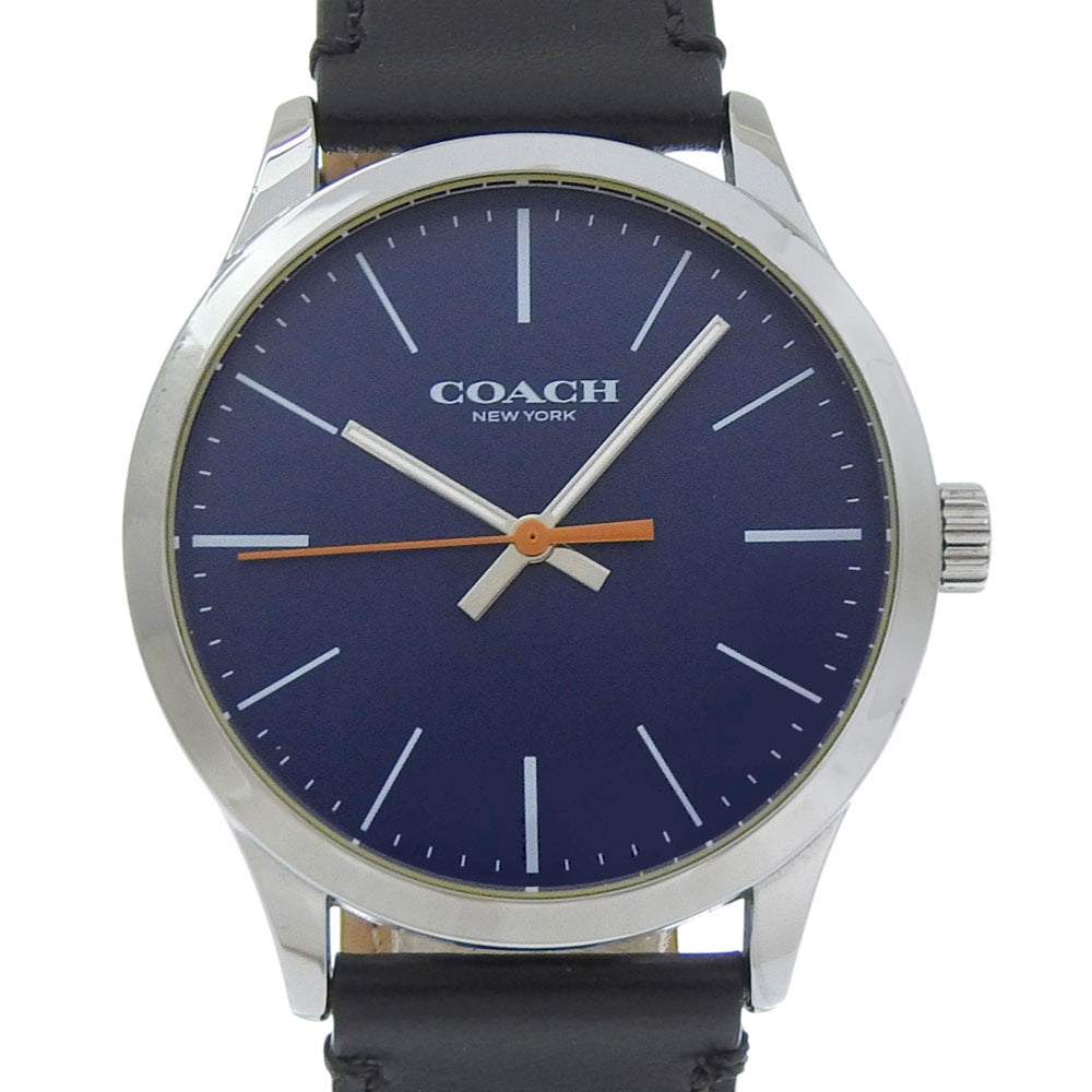 Coach watch CA.118.112.1640, stainless steel, quartz, analog display, blue dial, men's — Very Good