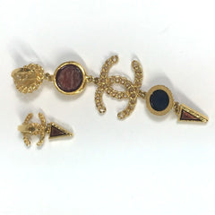 CHANEL CC Coco Mark Color Stone Faux Pearl A18K Earrings GP Women's Gold x Multicolor — Like New