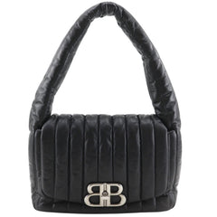 Balenciaga Monaco Shoulder Bag, Quilted, Calfskin, Black, A5 Size, Turn-Lock, Women's, 787896 — Like New