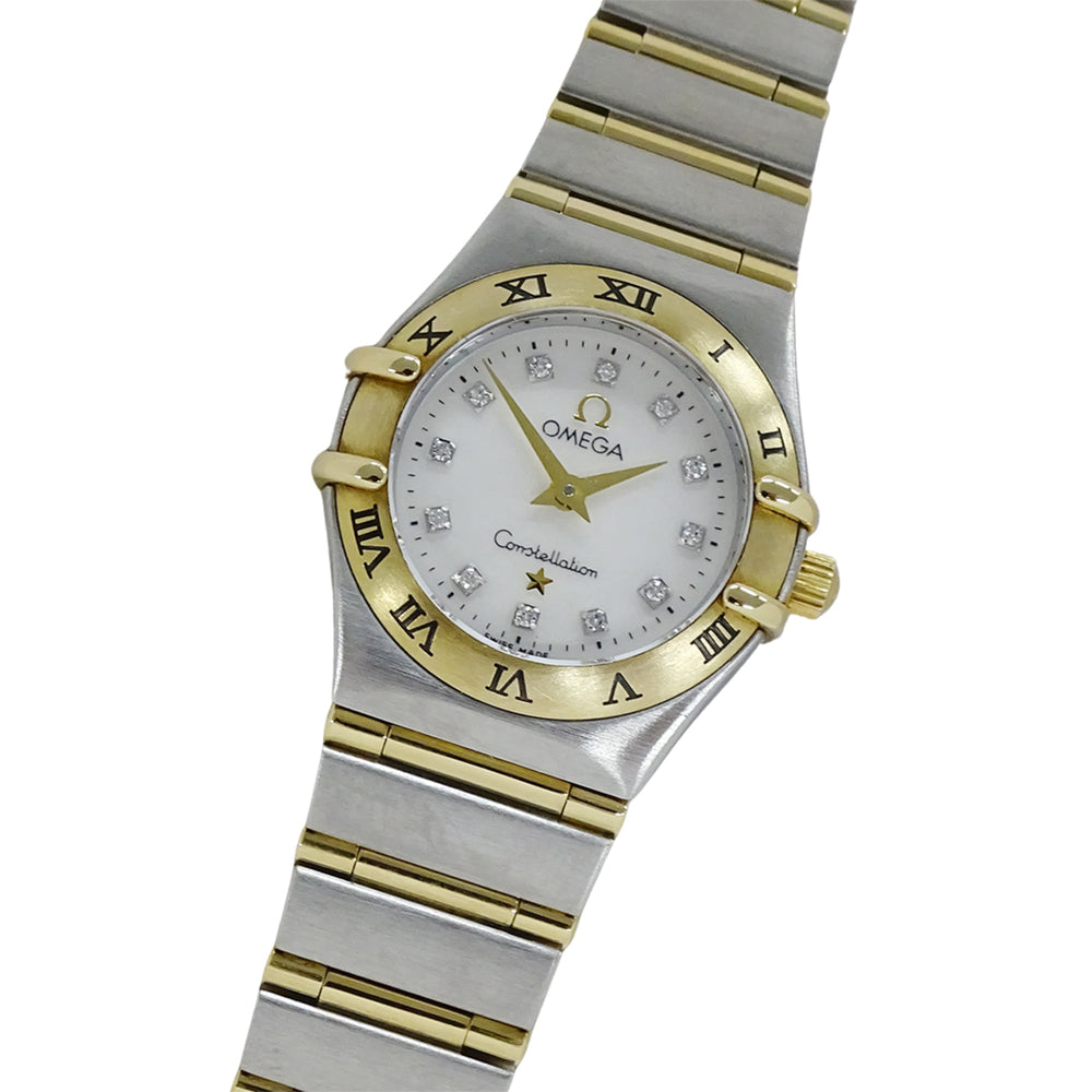 Omega Constellation Mini 1262.75 Women's Watch, Brand Name, 12P Diamond, Shell, Quartz Movement, Stainless Steel (SS) and Gold (YG) Combination, Full Bar — Good