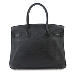 Hermes Birkin 30, Taurillon Clemence leather, black, handbag, □R stamp, silver hardware — Like New
