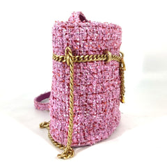 CHANEL 2022SS CC Coco Mark Chain Bucket-Shaped Pochette, 2-Way Handbag/Shoulder Bag, Tweed, Women's, Pink — Like New