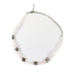 CHANEL B25P Coco Mark Natural Stone Rhinestone Necklace, White and Pink, Silver Hardware, 2025 Model, with Box Dust Bag, Made in Italy, Women's — Like New