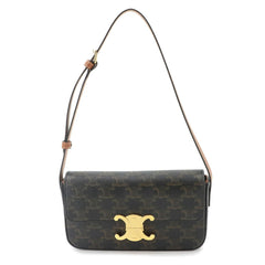 Celine Triomphe Claude Shoulder Handbag, Leather, Tan, Black, Brown, Gold Hardware, 194142 — Like New
