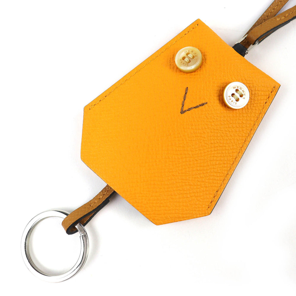 HERMES Petit H Ybton Clochette Veau Epsom Jaune d'Or Biscuit Necklace with Box, Made in France, Women's — Like New