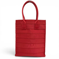 Salvatore Ferragamo FERRAGAMO 213986 Front Logo Leather Grosgrain Square Tote Bag Red Made in Italy Women's with Dust — Like New