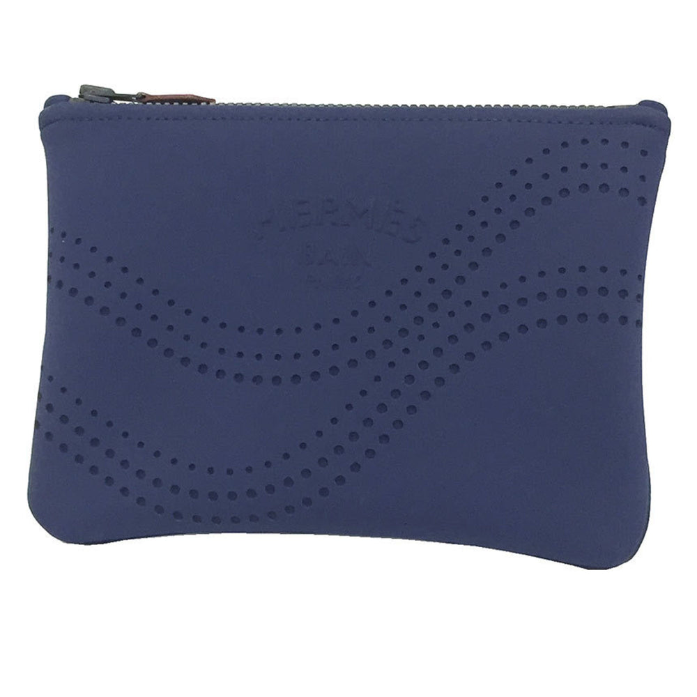 HERMES Neoban PM Wave Punching Flat Pouch Blue Navy Men's Women's Unisex — Like New