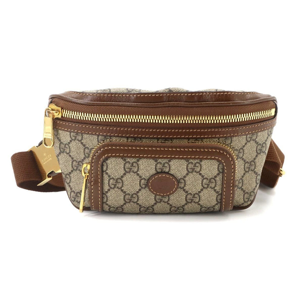 Gucci Interlocking G Belt Bag, Waist Handbag, Pouch, GG Supreme Leather, Beige/Brown, 682933, Gold Hardware — Like New