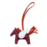 Hermes Rodeo Pegasus PM Accessory Bag Charm, Agneau Milo Swift Leather, Rouge Grenat, Cornelian, Blue Brume, U Stamp — New - Store Return