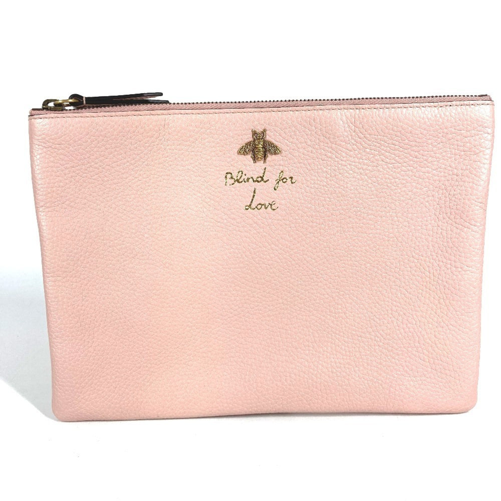 GUCCI 460187 Logo BEE Animalier Bee Bag Second Handbag Pouch Clutch Leather Men's Women's Pink Like New — Like New