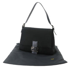 Fendi Zucchino Mamma Baguette Shoulder Handbag, Canvas, Black, 8BR001, Gunmetal Hardware — Like New