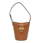 Salvatore Ferragamo Gancini Trifoglio Bucket DH-21 1194 Women's Leather Handbag,Shoulder Bag Brown — Like New