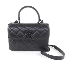 CHANEL Trendy CC Lambskin Leather Top Handle Matelassé Chain Shoulder Bag, Black with Hardware, Made in Italy, Women's — Like New